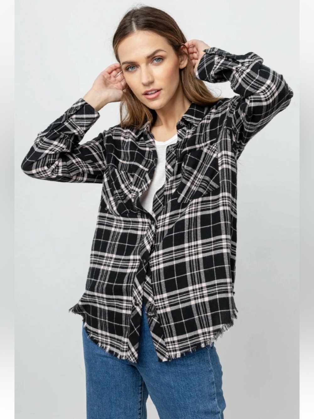 Rails Leo plaid flannel shirt black pink snap up closure Large - Picture 7 of 15